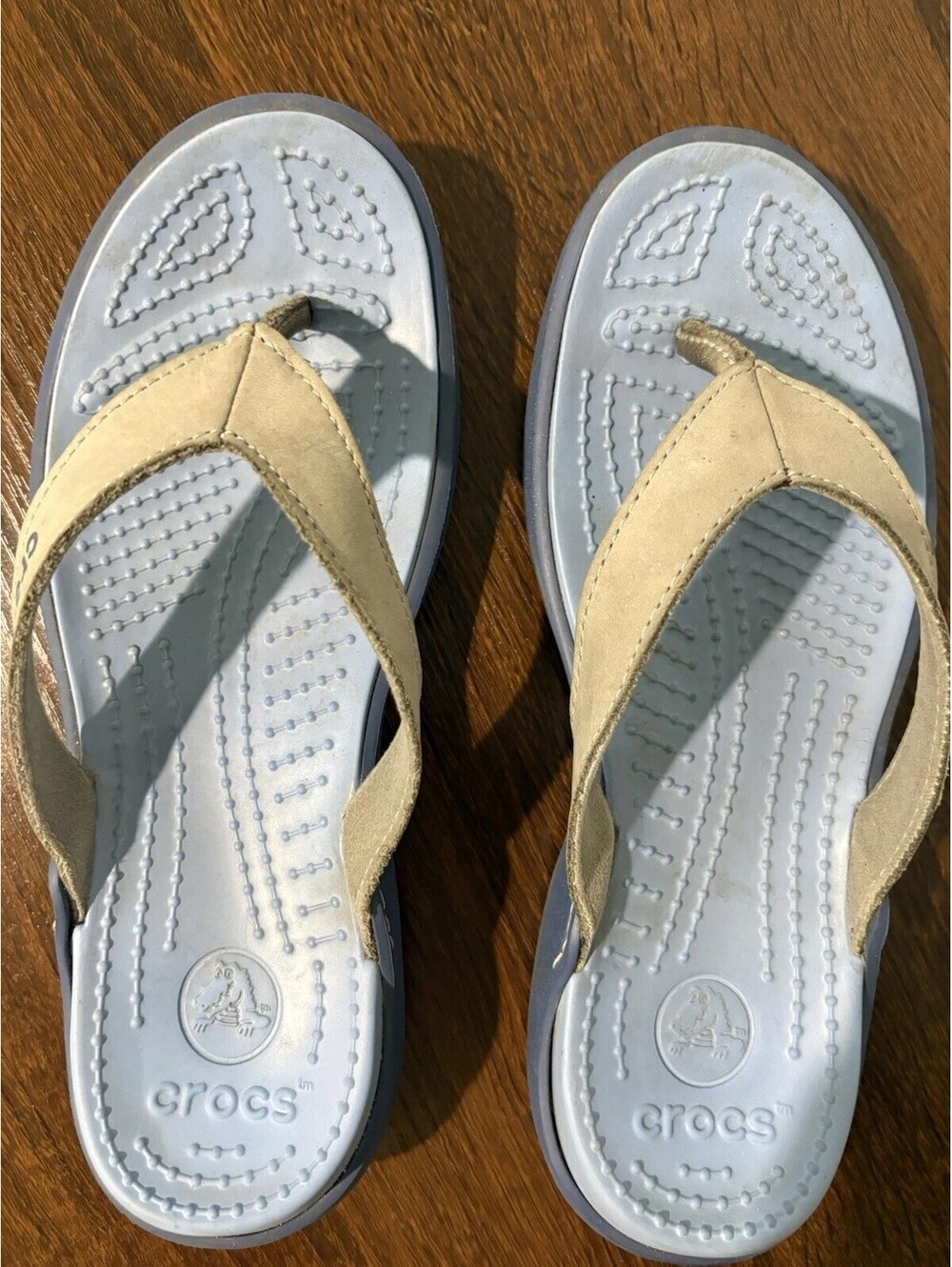 CROCS Blue with Gray Strap Flip Flop Sandals size 8 - Picture 9 of 10